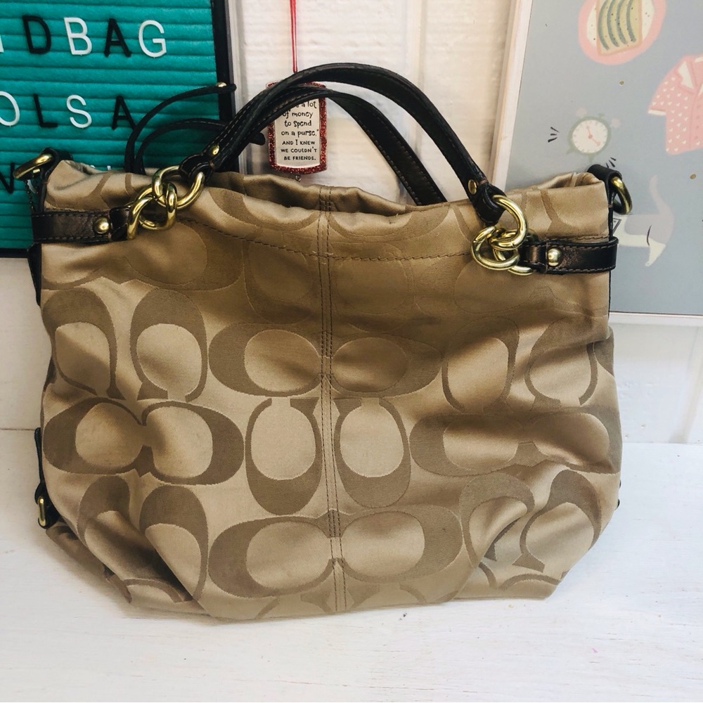 Coach Brooke Sateen Signature Shoulder Bag Bronze Hangtag F17183